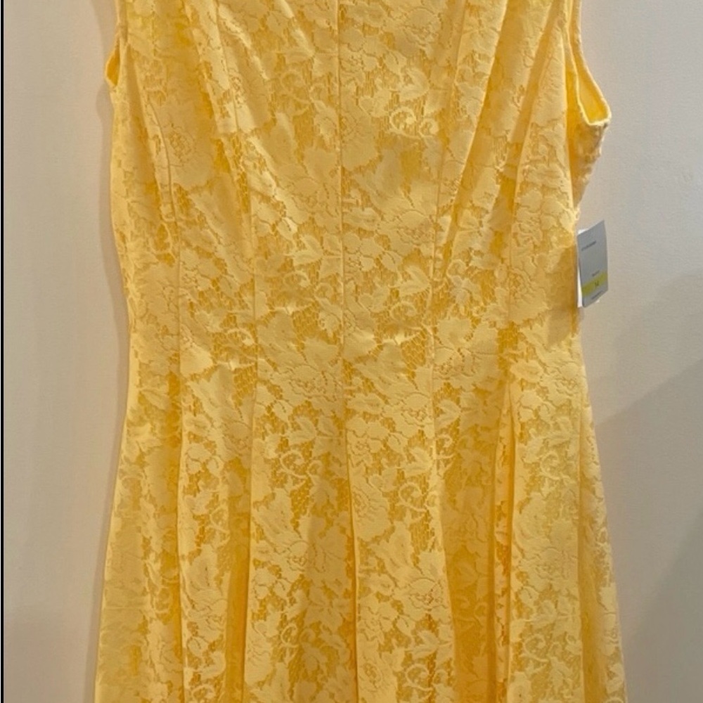 Danny & Nicole Yellow Lace Midi Fit-and-Flare Dress
